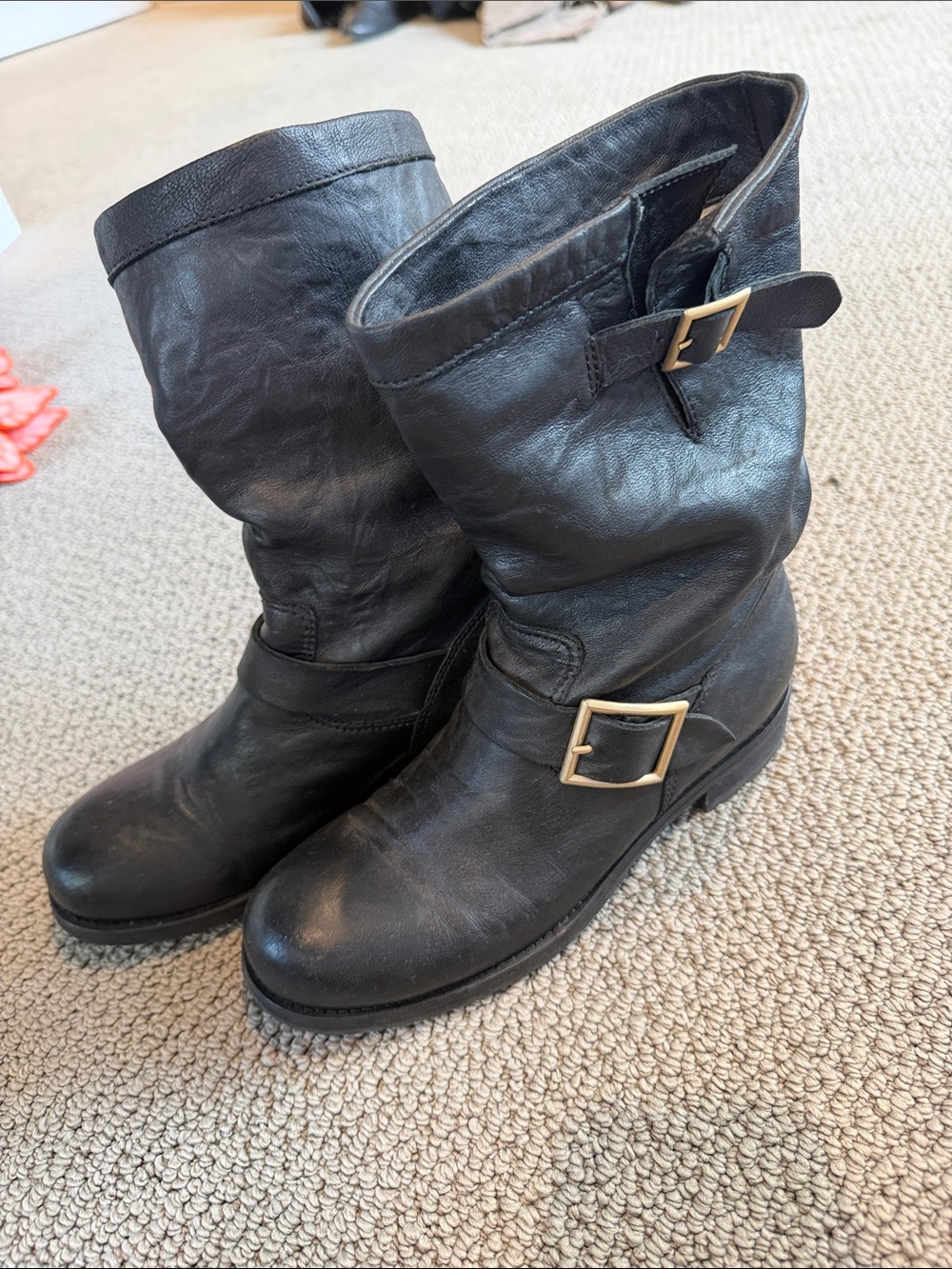 Jimmy Choo Black Leather Mid-Calf Buckle Women's Boots
